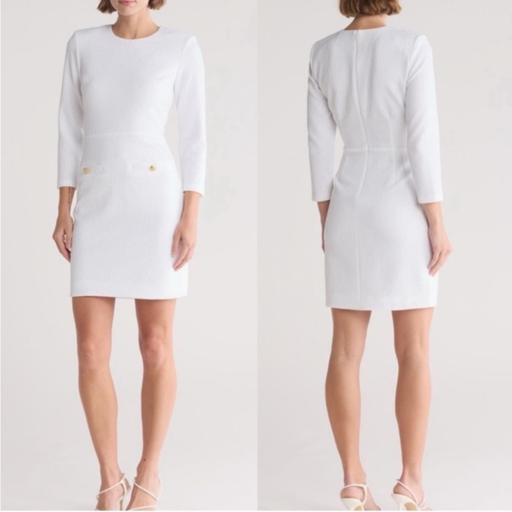 Veronica Beard Channing Long Sleeve Sheath Dress in White
